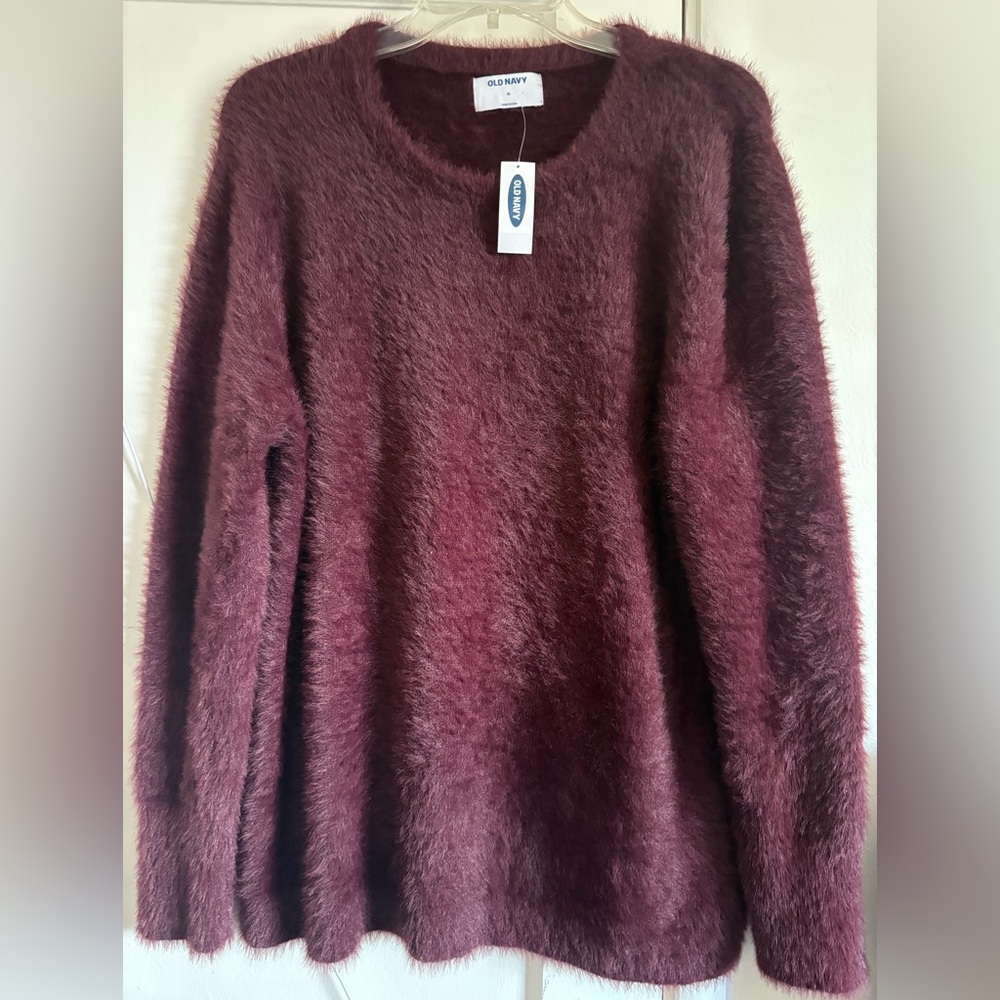 Old Navy Burgundy Fuzzy Crew Neck Sweater